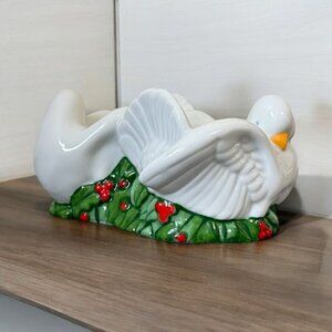 1993 Vintage Avon Holiday Dove Christmas Candle Holder Holly Nest Porcelain